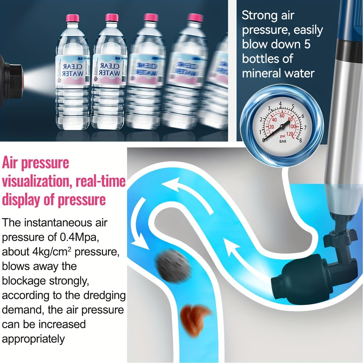 Stainless Steel Drain Unclogger Set with Toilet Plunger and Snake for Clogged Toilets