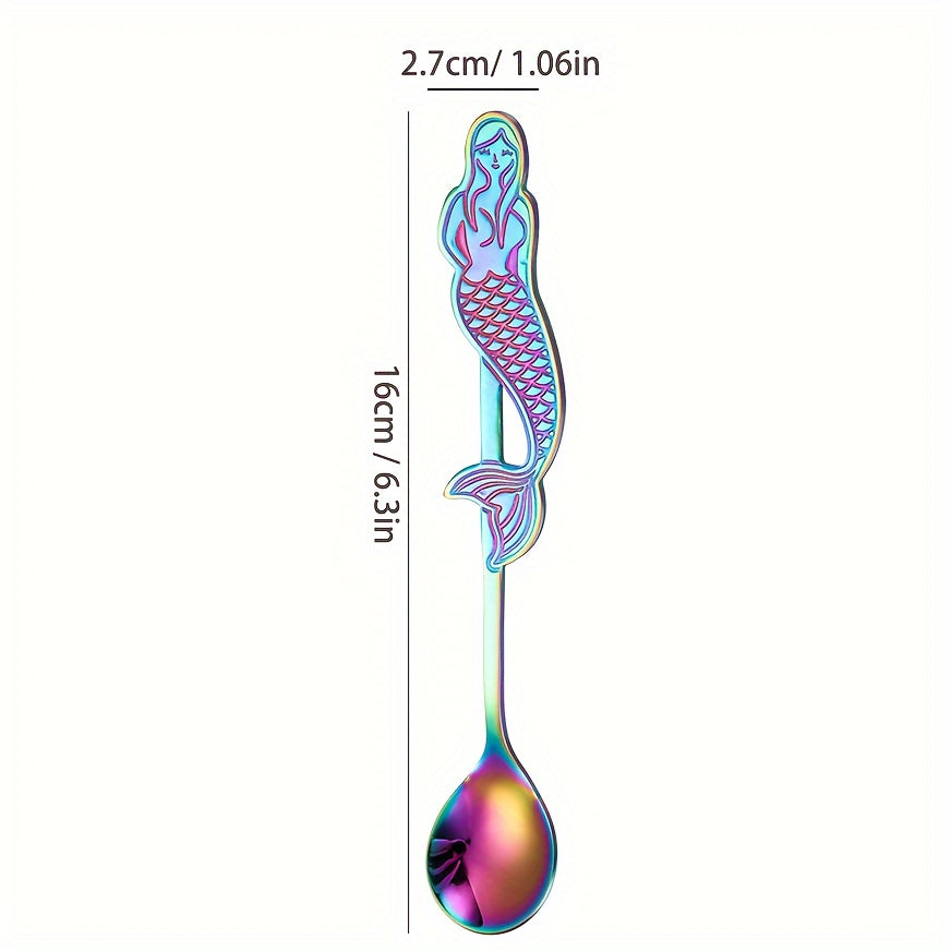 304 zanglamas po'latdan yasalgan mermaid shaklidagi qahva qoshiq, qahva do'konlari, Rojdestvo, Shukronalik, to'ylar va uyga ko'chishlar uchun mukammal. Oyna qoplamasi bilan ideal sovg'a va oshxona bezaklari, idish-tovoq tozalash mashinasida yuvish mumkin.