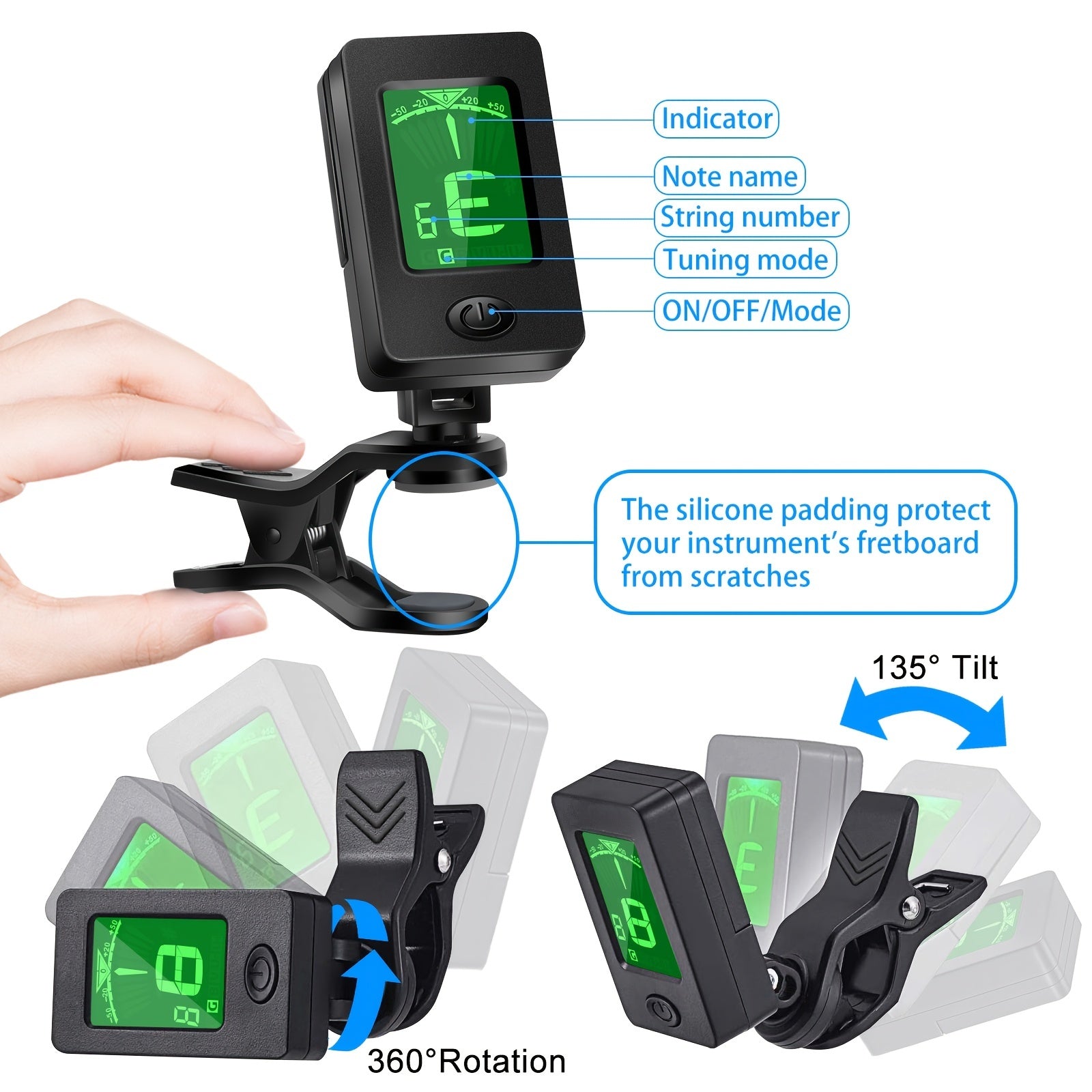 Guitar Tuner Set with Picks Capo and Clip-On Chromatic Tuner for Guitar Violin Bass Ukulele