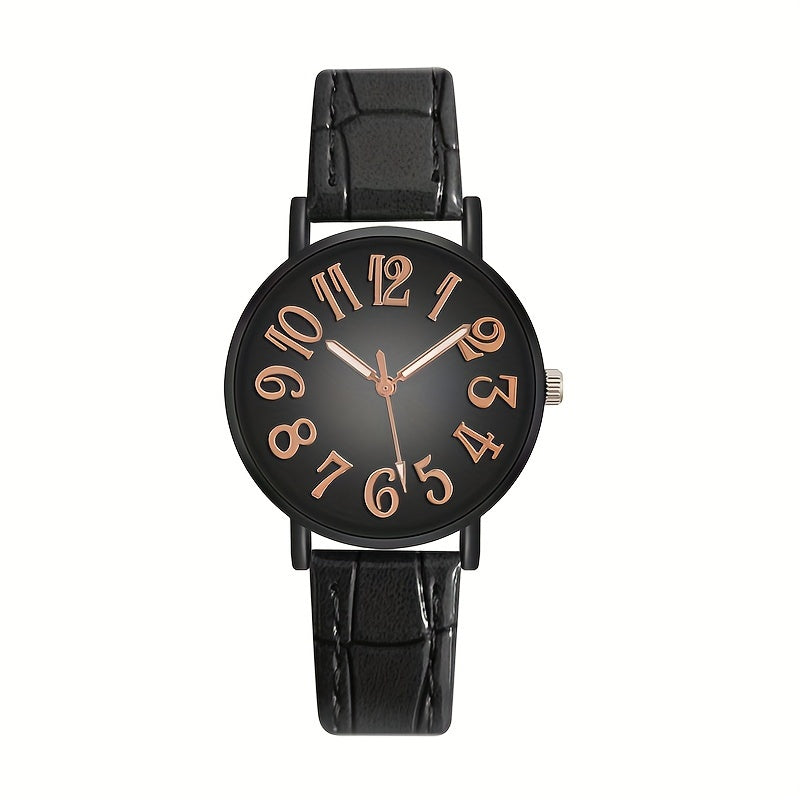 Women's Casual Quartz Watch with Retro Gradient Dial and PU Leather Band