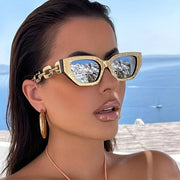 Gafas de moda Cat Eye para hombres y mujeres, lentes de espejo, cadena con charm, accesorios de playa para verano