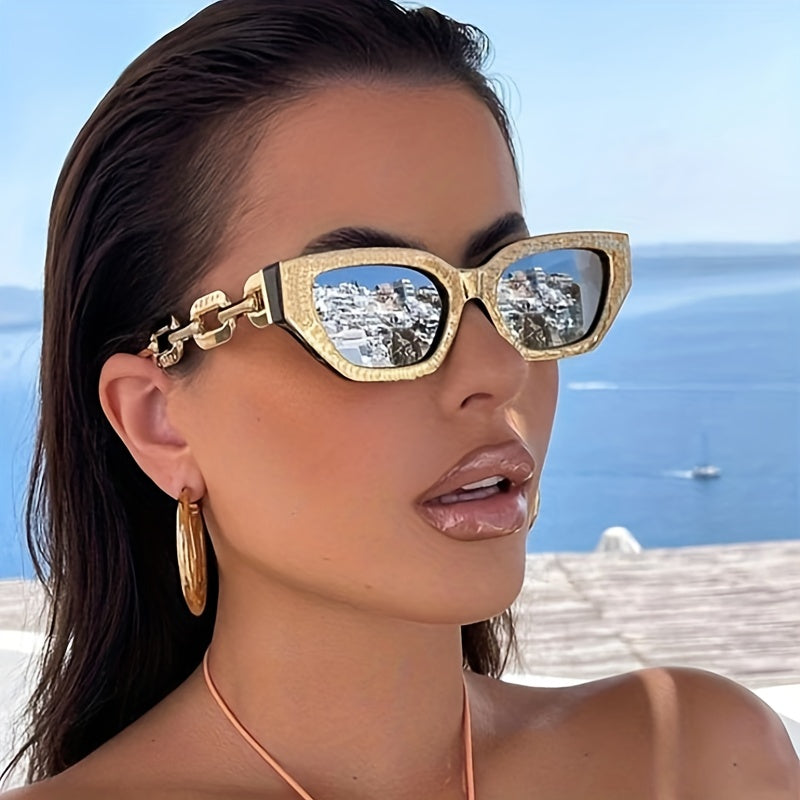 Gafas de moda Cat Eye para hombres y mujeres, lentes de espejo, cadena con charm, accesorios de playa para verano