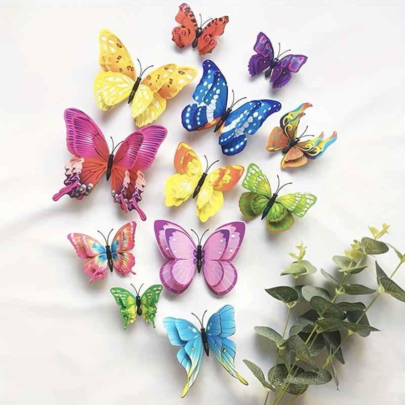 12 Pieces 3D Magnetic Butterfly Wall Stickers PVC Reusable Self-Adhesive for Home Decor