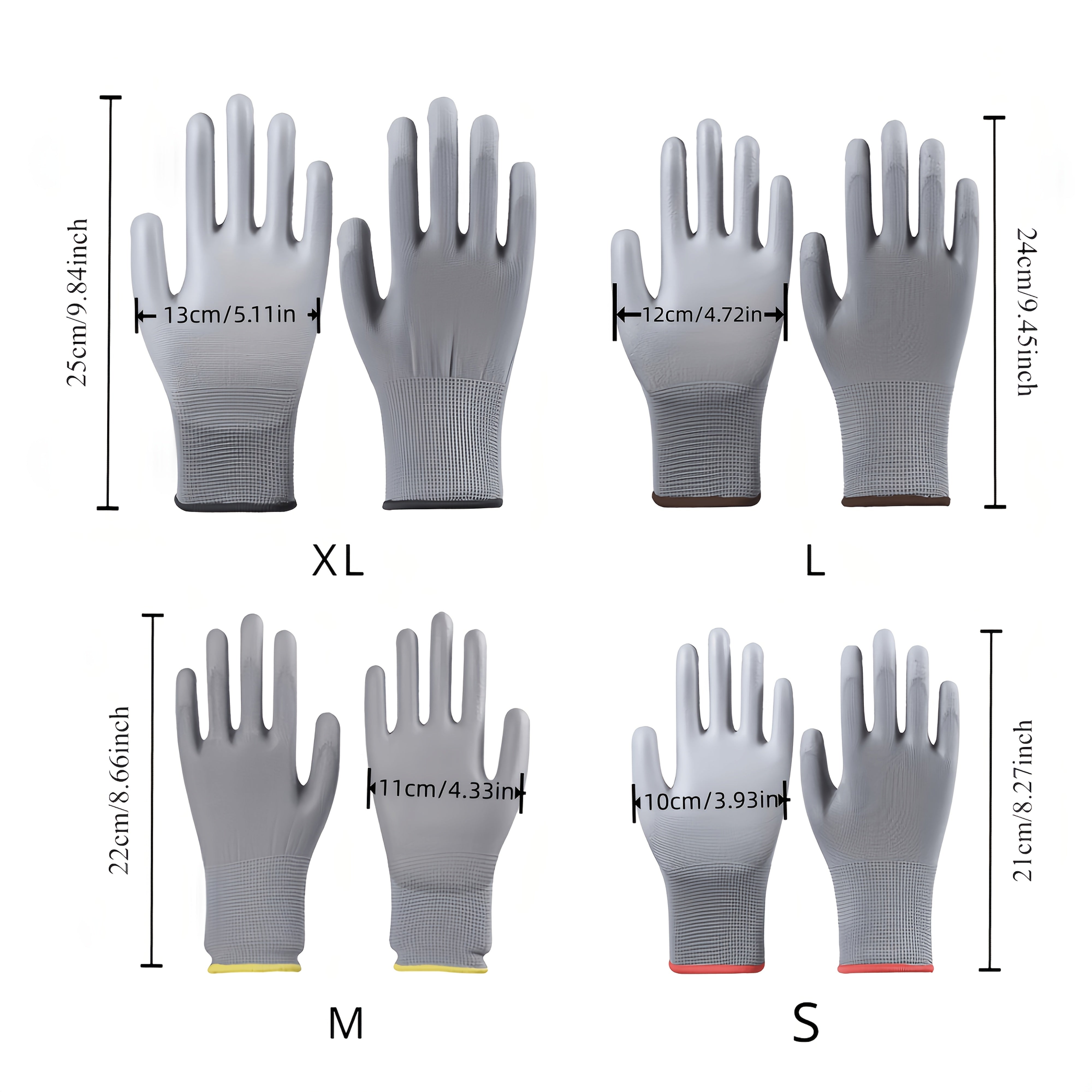 Paquete de 12 guantes de trabajo de poliéster antideslizantes grises para jardinería, construcción, reparación de autos