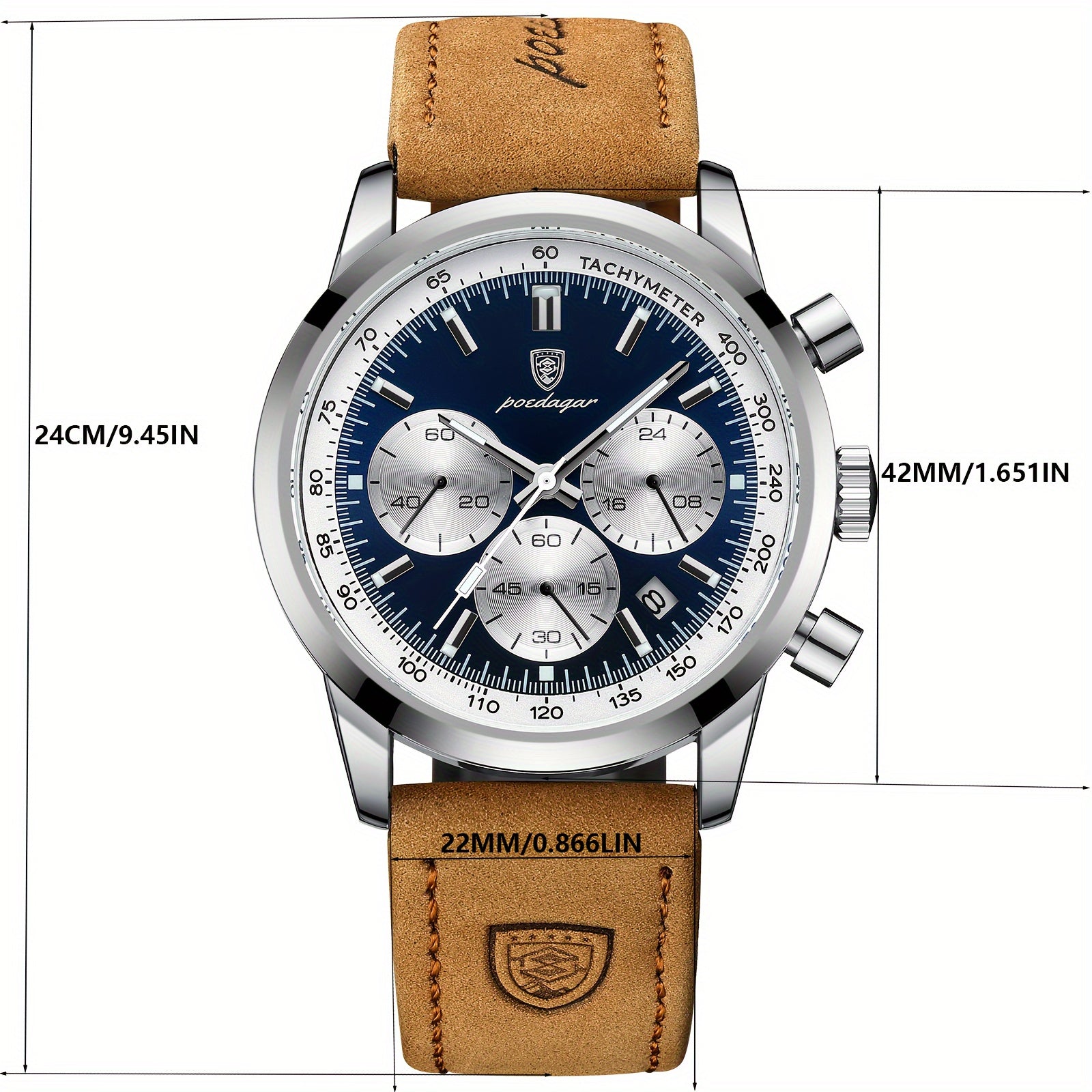 Men's Chronograph Quartz Business Watch with Luminous Dial PU Leather Strap