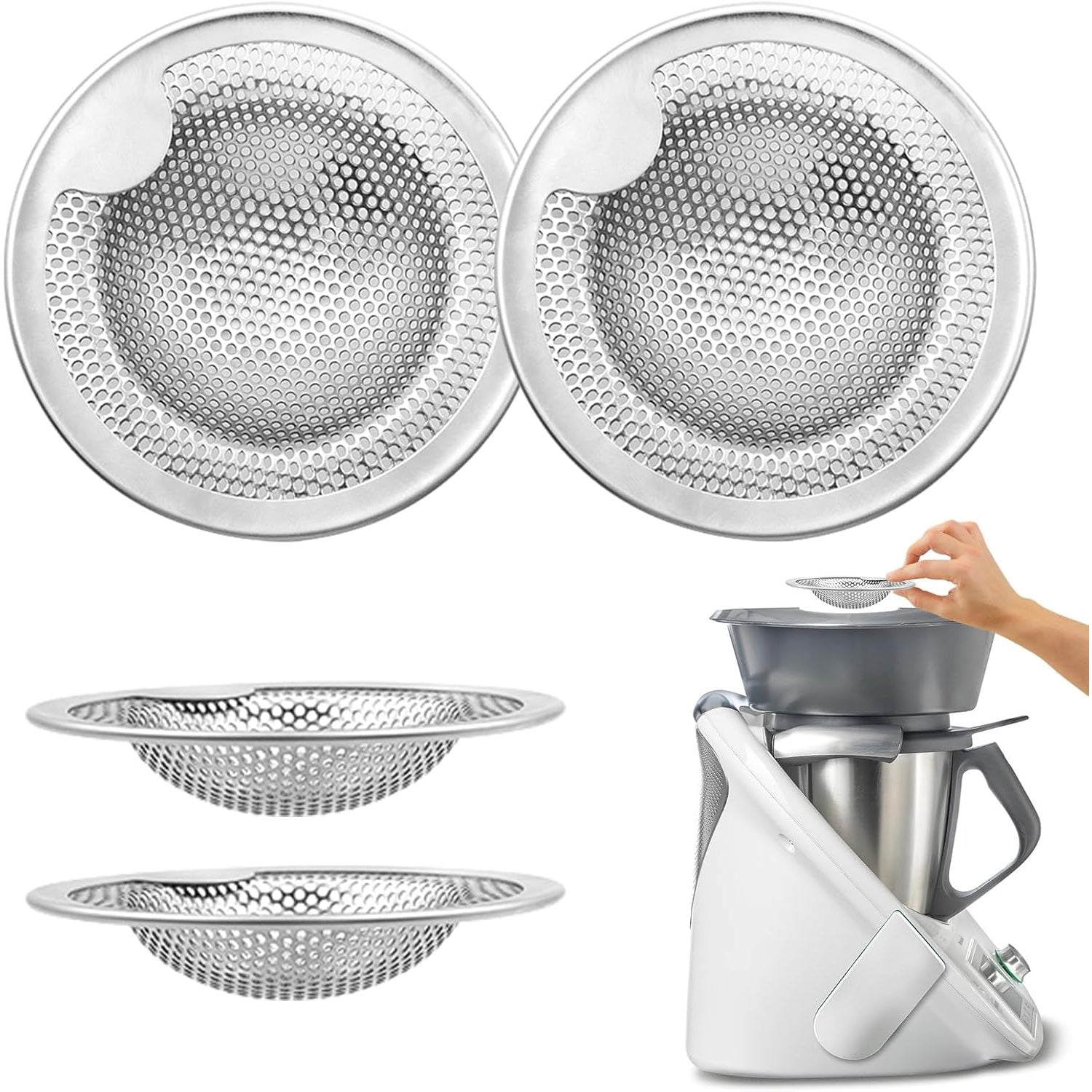 Set of 2 Stainless Steel Kitchen Strainer Sets for Food Processors Compatible with Thermomix TM5 TM6 TM31