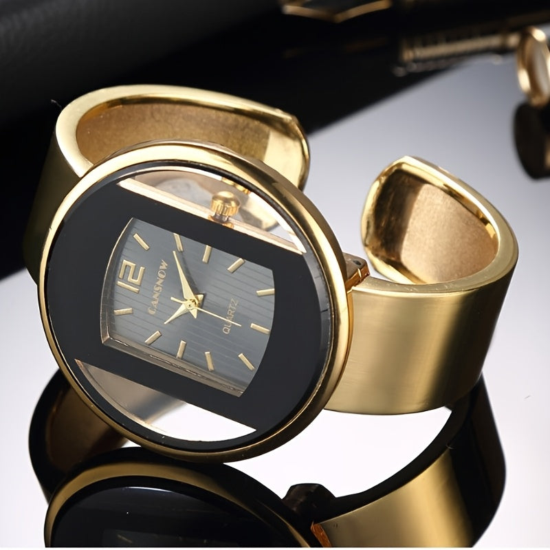 Women's Quartz Bracelet Watch Large Golden Dial Alloy Band Casual