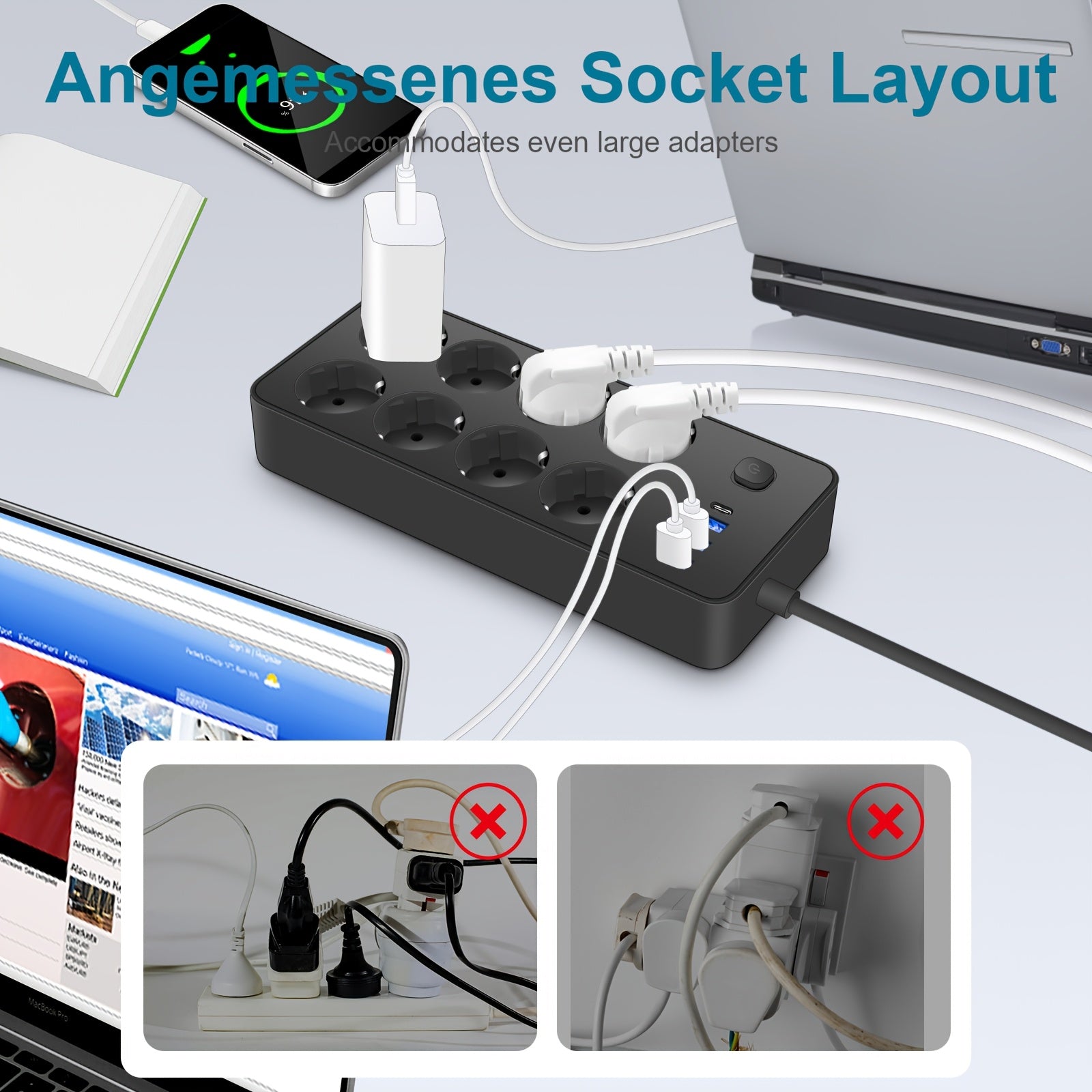 1 dona Surge Protector Power Strip, 6 ta AC chiqishi, 3 ta USB porti (1 ta USB-C) va 182.88 sm uzatma simi bilan. Devorga o'rnatilishi mumkin va Uy Ofisi Yotoqxona zaruriy buyumlari uchun mos.