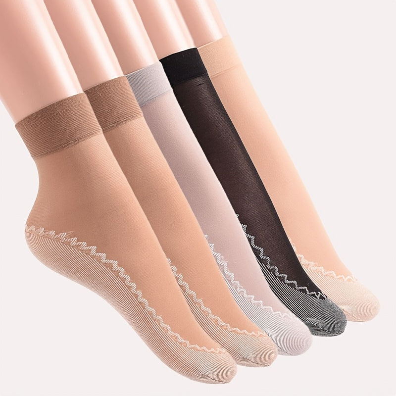Women's Lace Mesh Socks Set 5 Pairs Breathable Anti-Snag Non-Slip Hosiery
