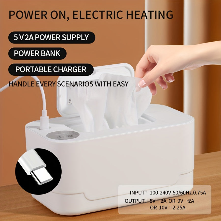 Portable Wipes Warmer with Constant Temperature Insulated Dispenser and USB Heating