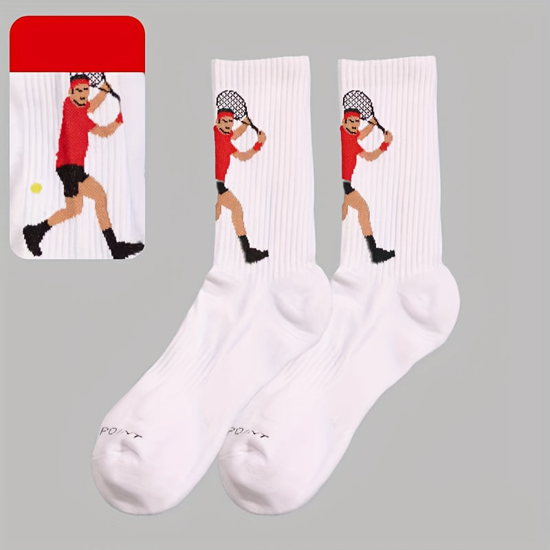 Men's Cotton Blend Sports Socks with Cartoon Print for Football Tennis Fitness Unisex All-Season