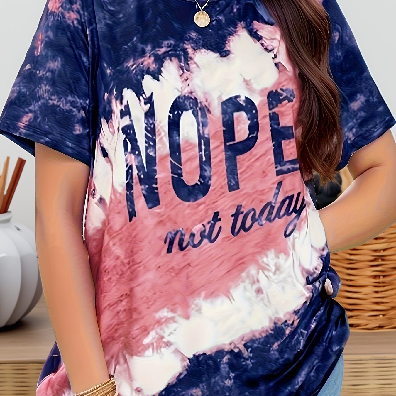 Plus Size Women's Graphic Tee Black White Tie-Dye Short Sleeve T-Shirt