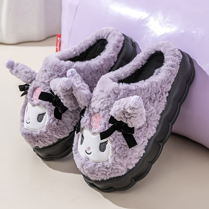 Women Cozy Plush Slippers with Cartoon Design Soft Fabric Warm Winter