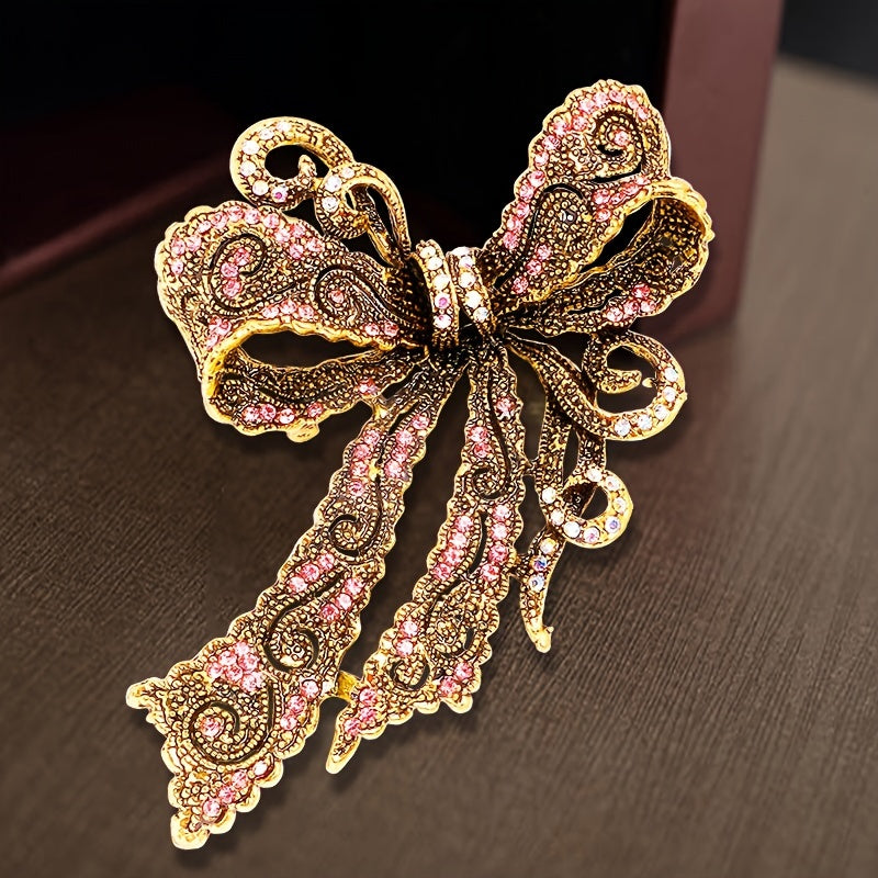 Rhinestone Bow Brooch Pin Vintage-Inspired Jewelry for Dresses Coats Bags