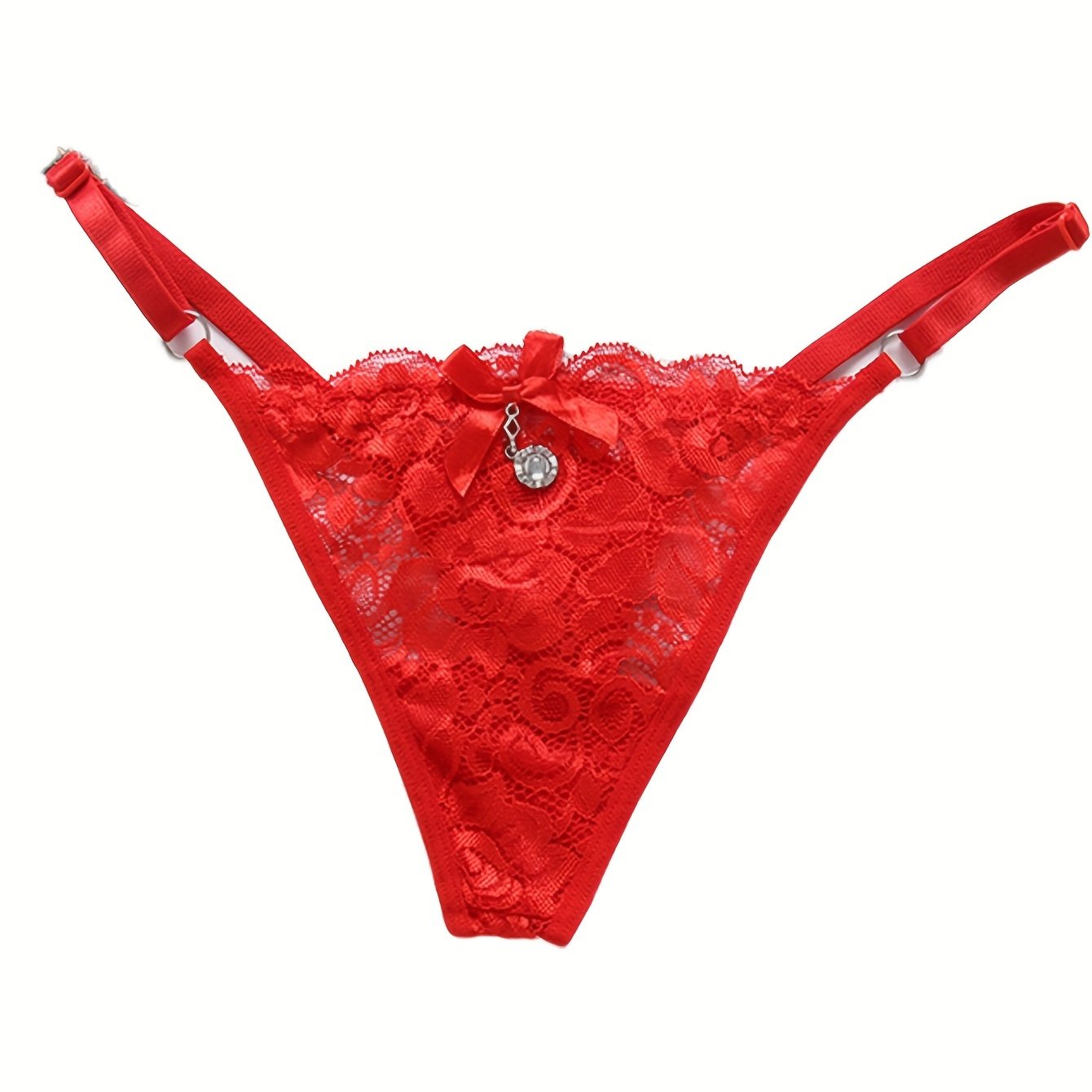 Women's Floral Lace Low Waist Thongs with Bow Tie Sexy Lingerie