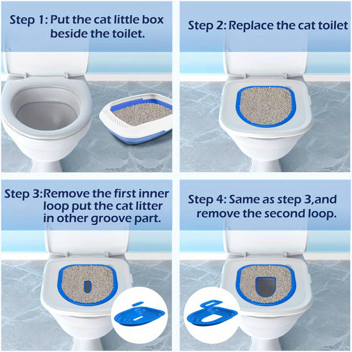 Square Plastic Cat Toilet Training Kit with Fixed Clamp Design Reusable Easy to Install
