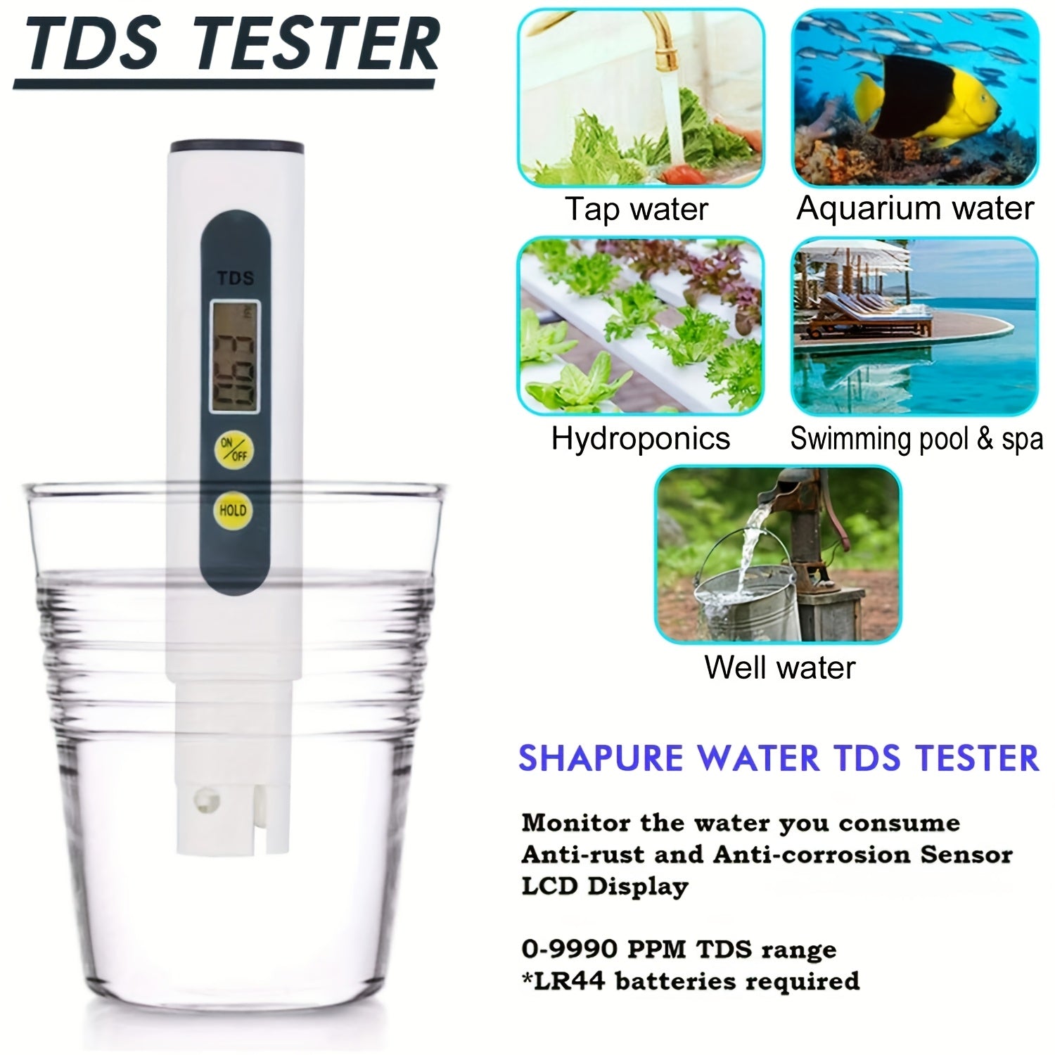 Digital Water Quality Tester Pen for pH and TDS Monitoring for Aquariums Pools and Spas