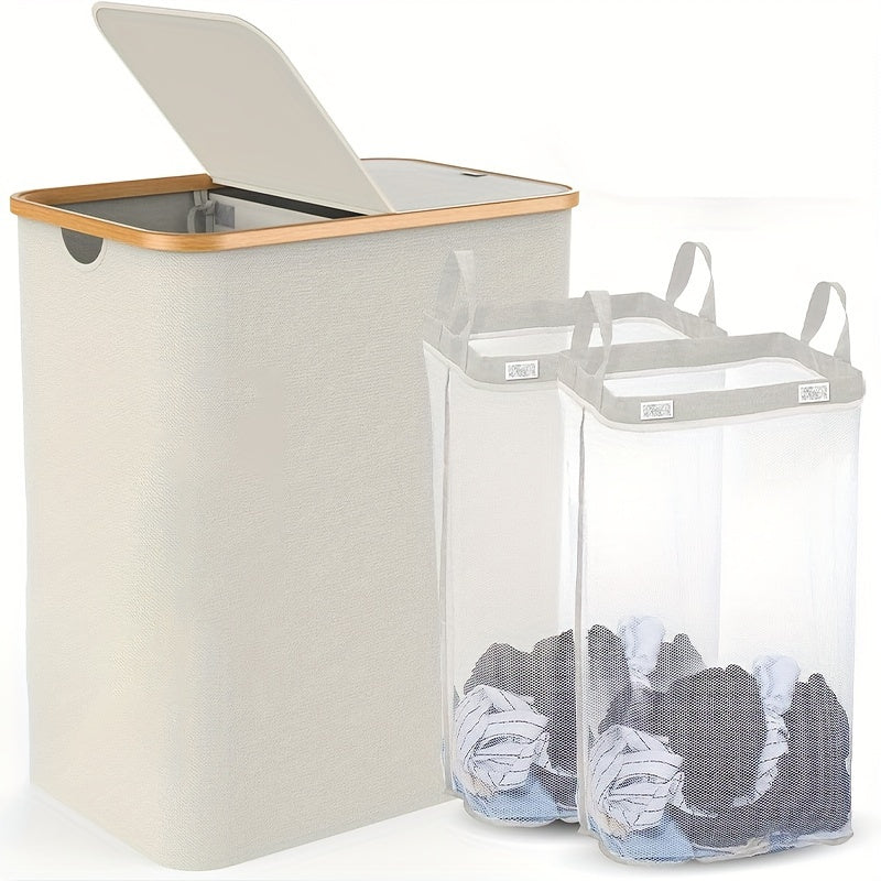 Large Laundry Hamper with Lid and Detachable Bags for Clothes Storage in Laundry Rooms and Dorms
