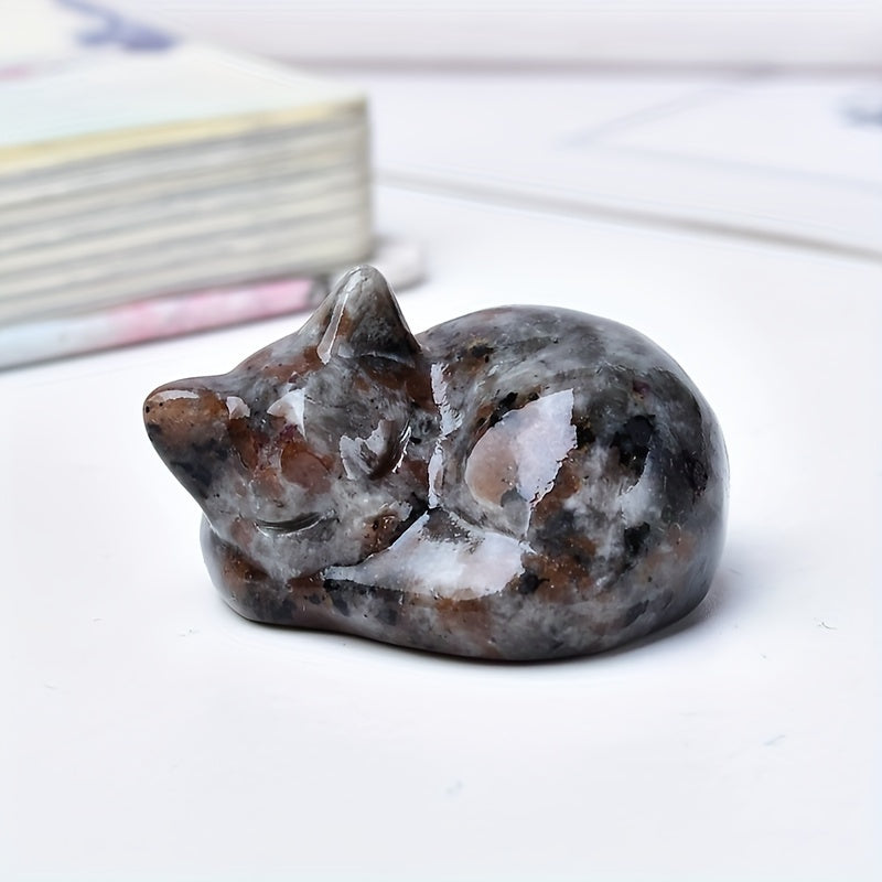 Cristal tallado de una gata durmiendo, espécimen mineral, decoración para el hogar, regalo