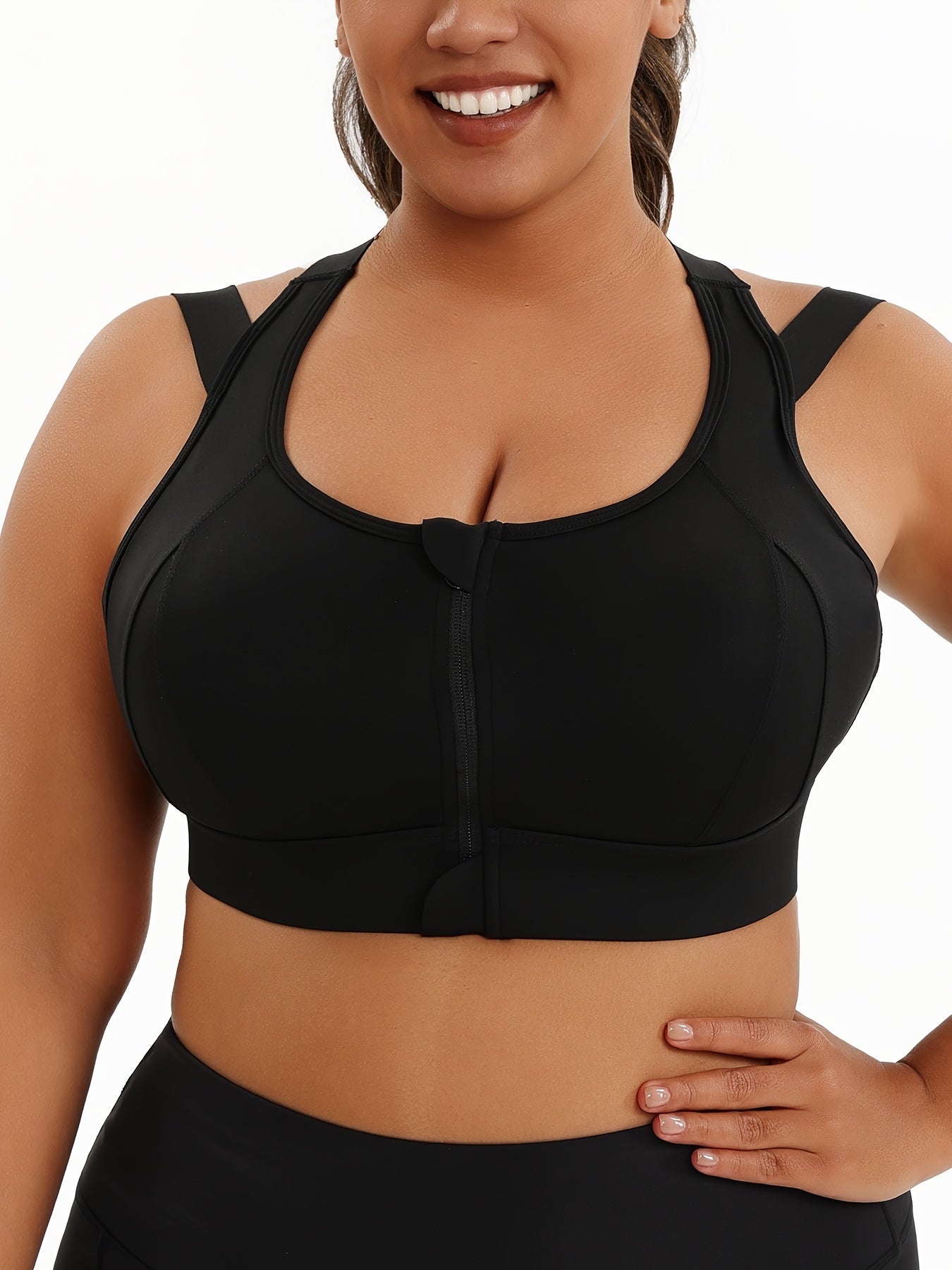 Plus Size Women's Sports Bra High Support Front Zip Breathable Activewear for Yoga and Fitness