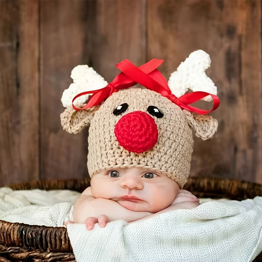 Christmas Reindeer Hat for Kids with Red Nose and Antlers Costume Accessory