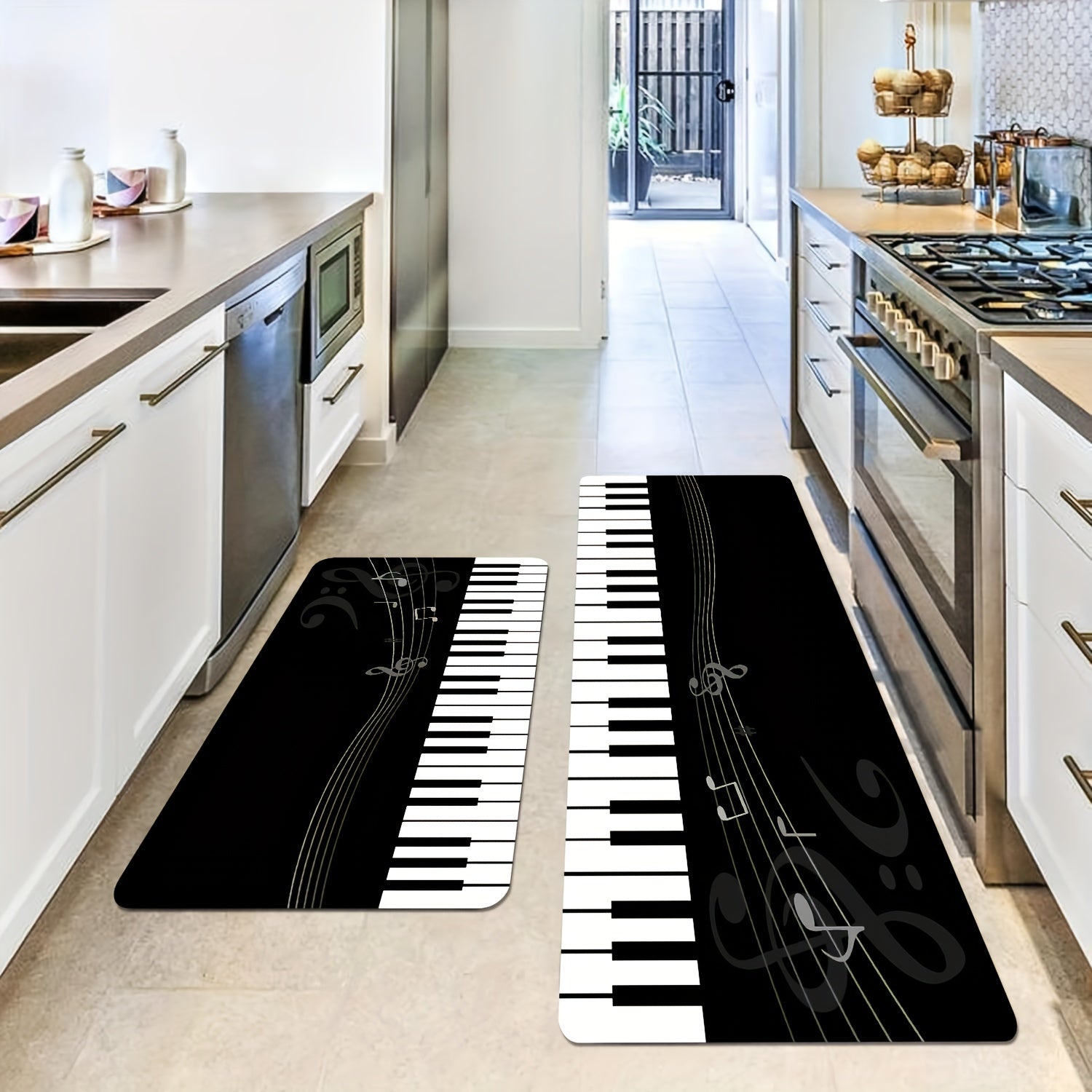Piano Key Kitchen Floor Mat Non-Slip Waterproof Oil-Proof Soft Flannel