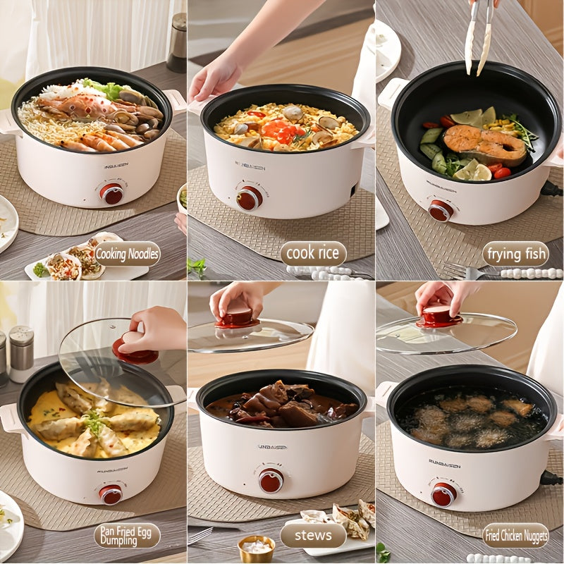 Multi-functional electric cooking pot with glass lid non-stick adjustable heat three-level fire anti-scald exterior wide diameter tall body for home cooking