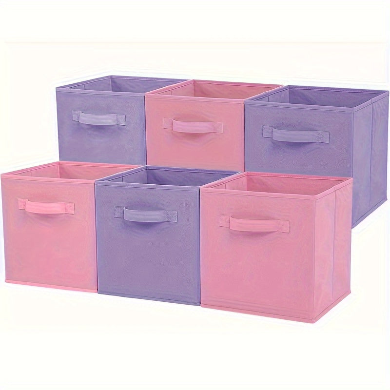 Set of 6 Pastel Purple Ombre Non-Woven Storage Boxes with Handles for Home Office
