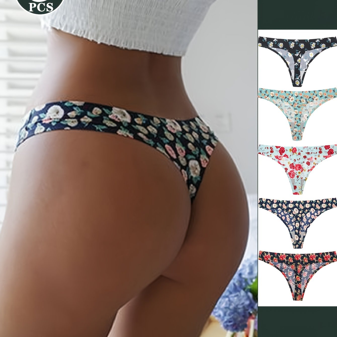 Women's Low Waist Thong Panties Floral Print Sexy Lingerie Underwear