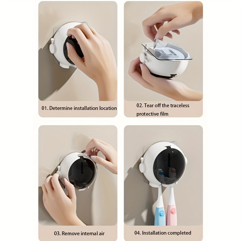 Astronaut-Themed Toothbrush Holder for Electric and Manual Toothbrushes No-Drill Hanging Organizer Space-Saving Design