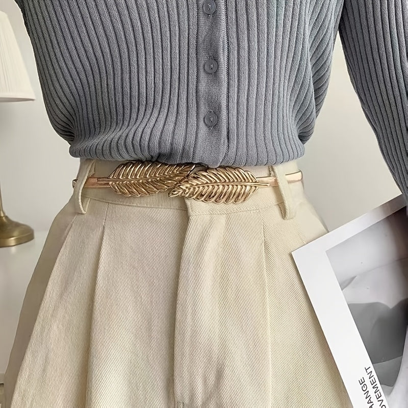 Женский пояс-цепочка для юбки с золотой пружинной застежкой в виде листа — модный аксессуар