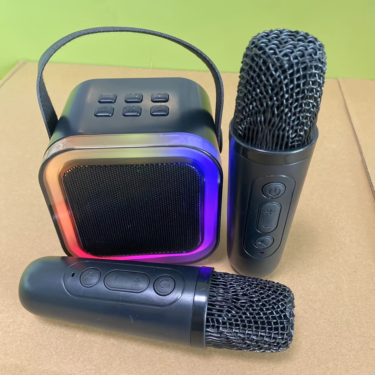 Mini Wireless Karaoke Machine with 2 Microphones for Kids and Family Use USB Rechargeable Speaker