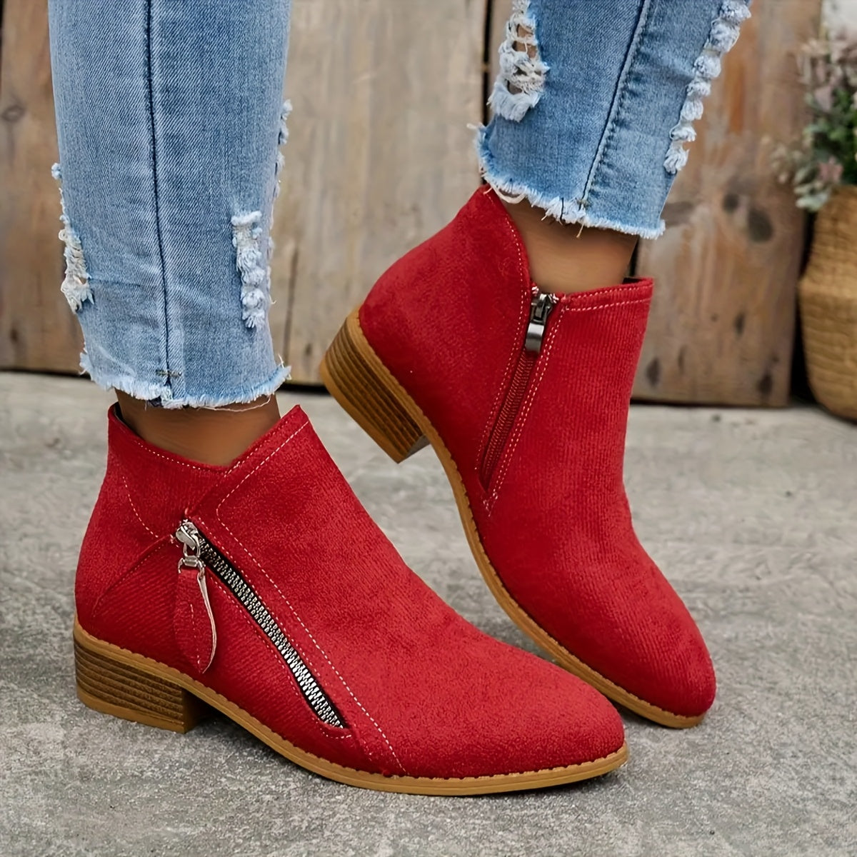 Women's Leather Zip-Up Ankle Boots Pointed Toe Casual Office Shoes
