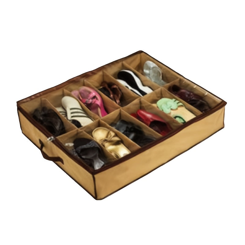 12-Compartment Shoe Organizer Under Bed Storage Dustproof Moisture-Resistant Non-Woven Fabric