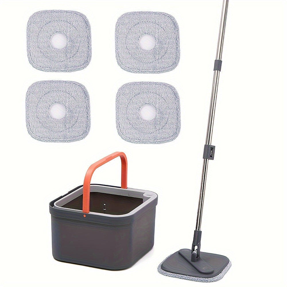 All-in-One Spin Mop and Bucket Set with Stainless Steel Handle and Microfiber Heads