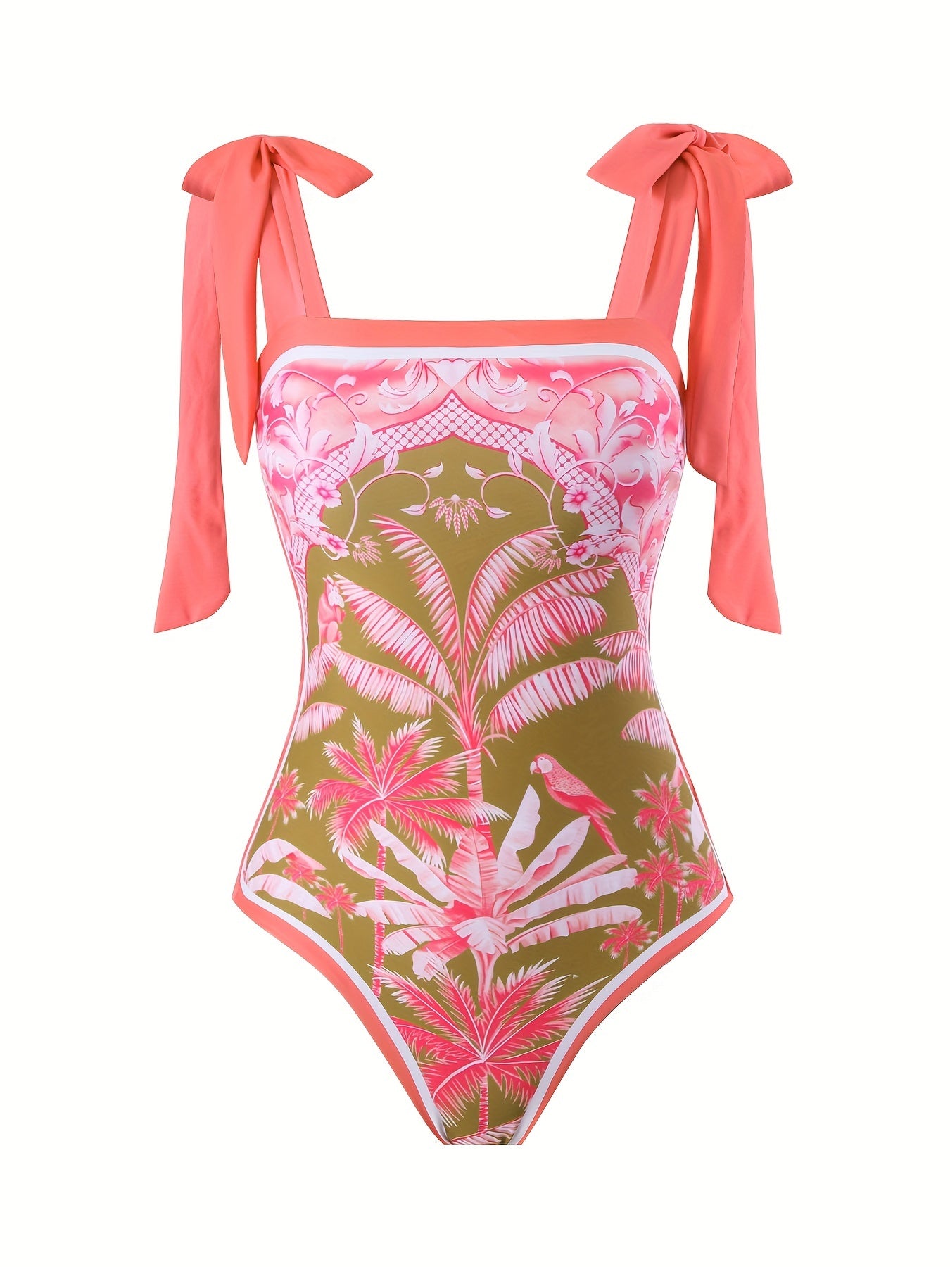 Women's Swimwear 2023 Body Suit with Triangle Belt Skirt Slimming Shaping Double-Sided Tropical Pattern