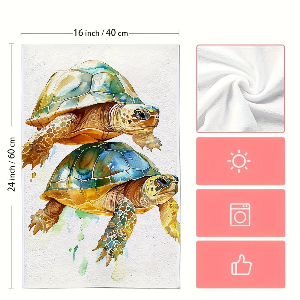 Set of 2 Watercolor Turtle Kitchen Towels, Ultra Soft, Absorbent, Quick-Drying