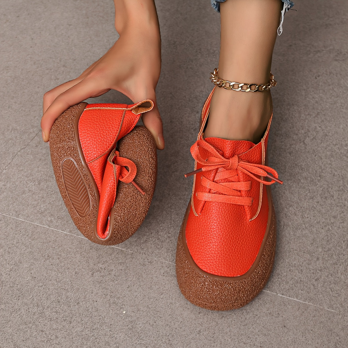 Women's Flat Shoes Leather-Style Casual Shoes Comfortable Red All-Season