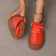 Women's Flat Shoes Leather-Style Casual Shoes Comfortable Red All-Season