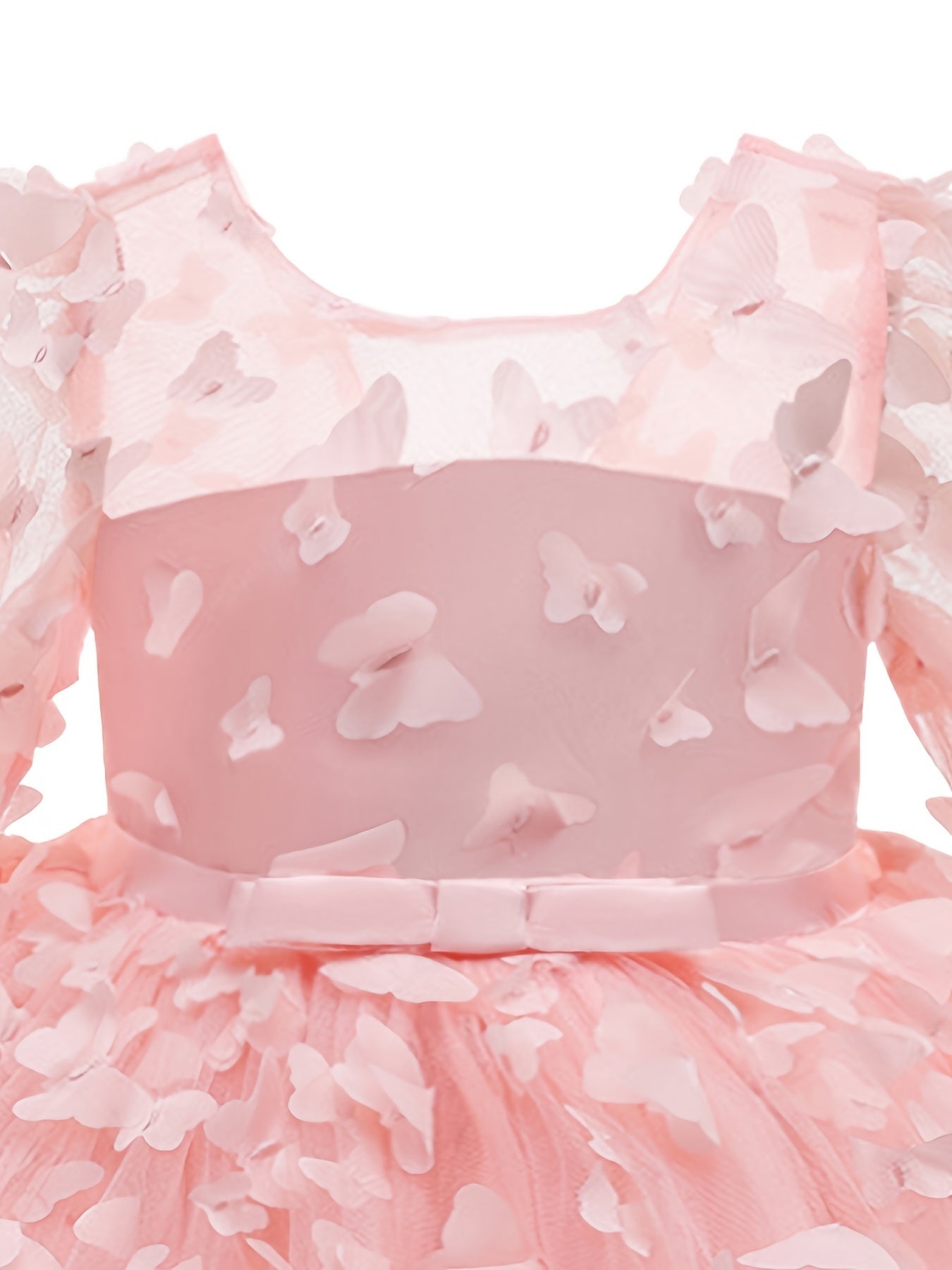 Baby Girls Butterfly Mesh Dress Set with Headband Long Sleeve Floral Midi Cotton Polyester