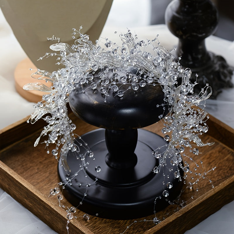 Handmade Crystal Bead Tiaras for Brides Wedding Hair Accessories Liquid Flower Design