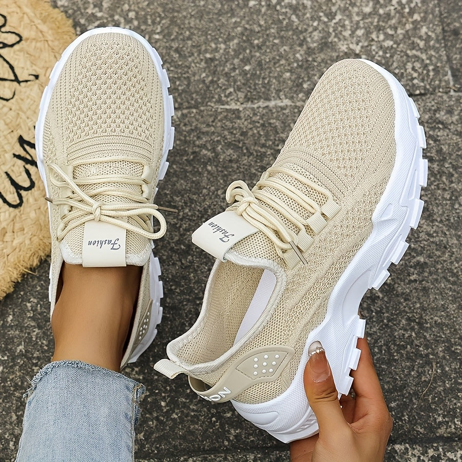 Women's Breathable Knitted Loafers Slip-On Casual Shoes with Thick Soles