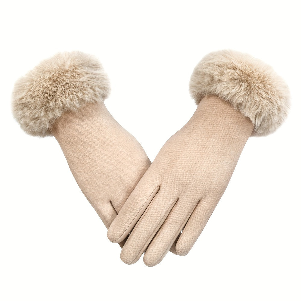 Women's Plush Cuff Gloves Thick Warm Touchscreen Split Finger Winter Gloves