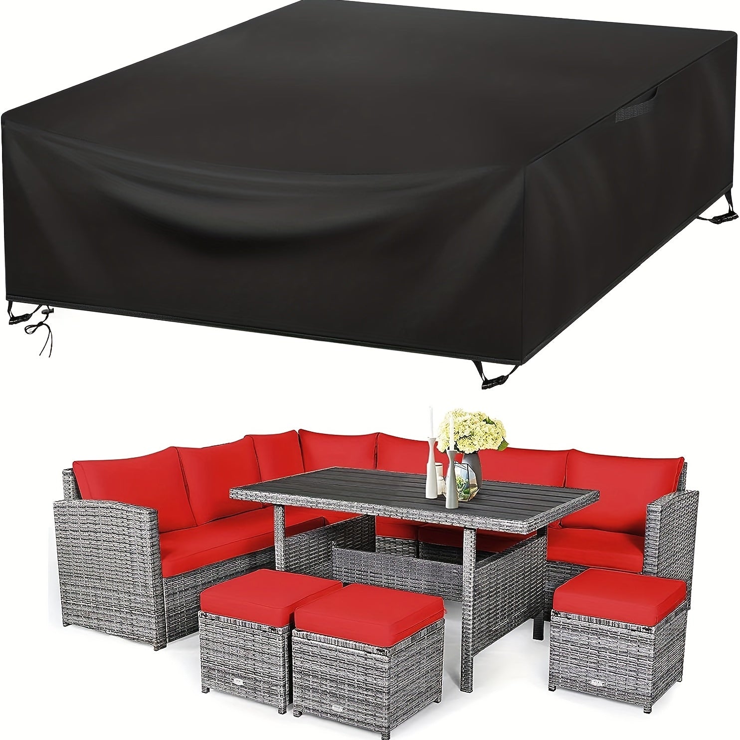 Outdoor Furniture Cover Black 420D Oxford Weather-Resistant Garden Lawn Deck