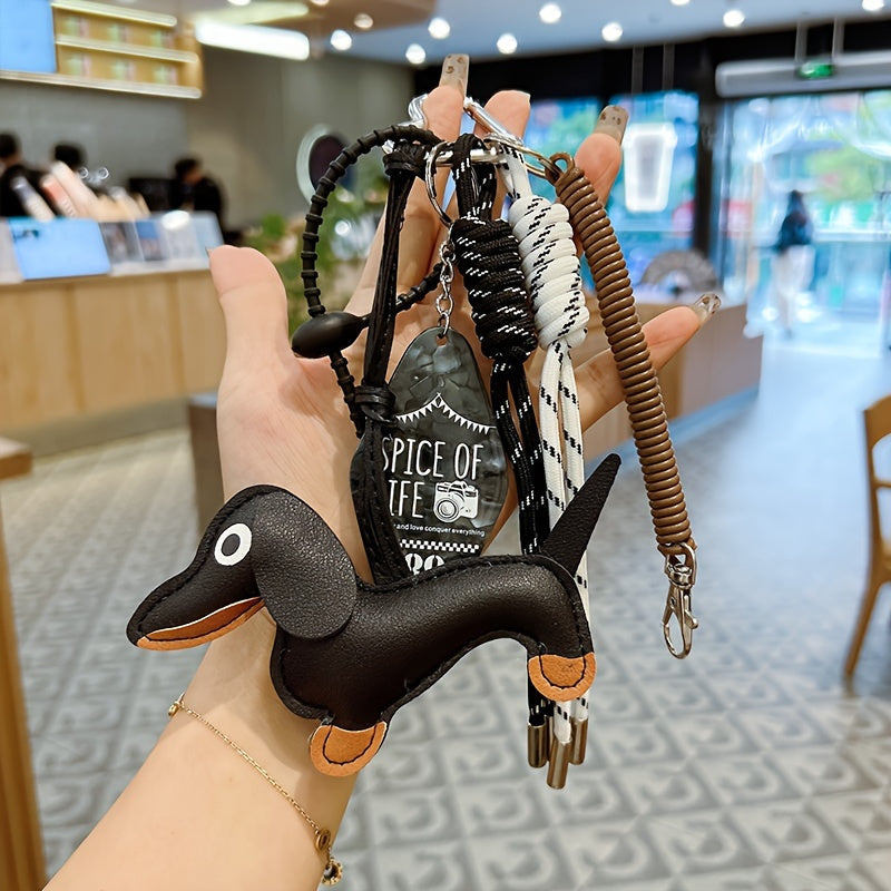 Braided Nylon Rope Dachshund Dog Keychain for Car Keys and Bag Pendant Ornament