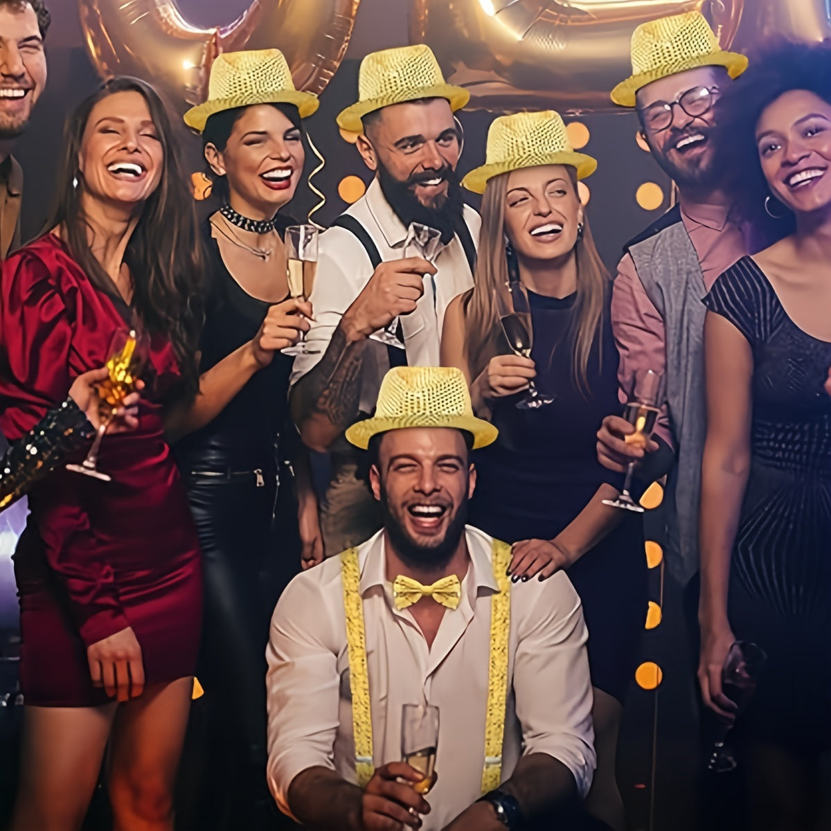 Set of Three Disco Sequin Fedora Hats for 70s Retro Party Costume Accessories