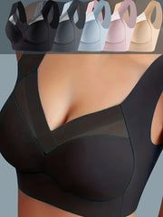 Women's Wireless Push-Up Bras Breathable Mesh Solid Color Backless V-Neck