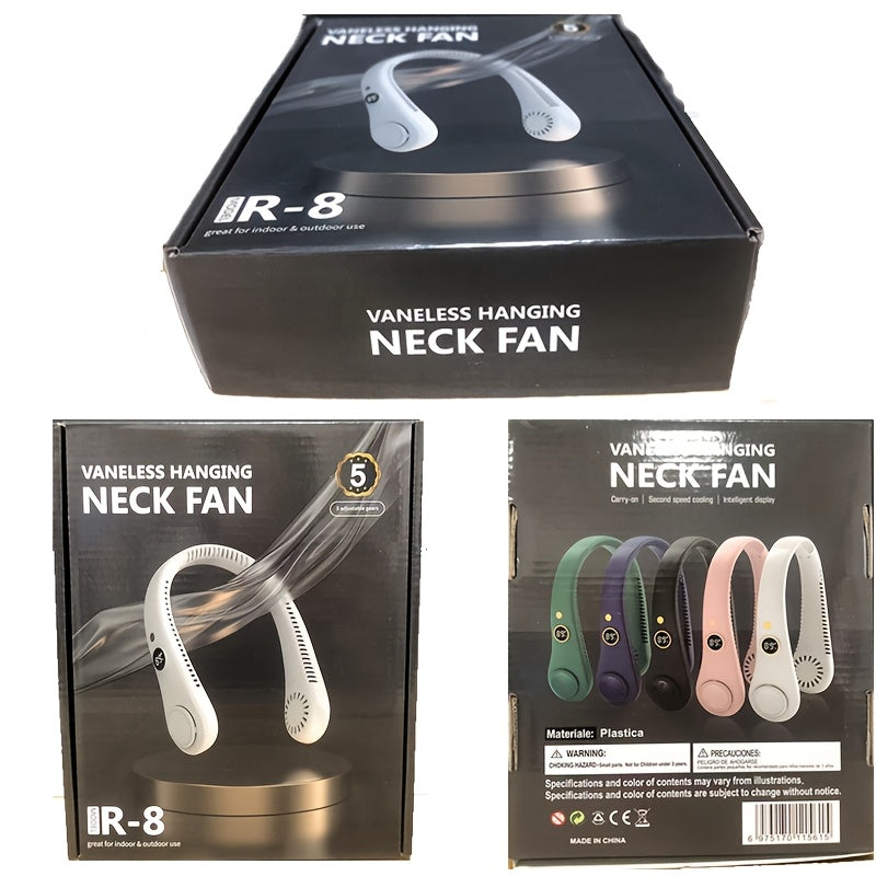 Rechargeable Bladeless Neck Fan with 5-Speed Cooling Hands-Free Outdoor Use