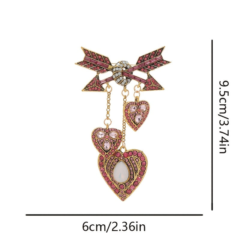 Vintage Heart Brooch with Cupid Arrow and Tassel Accent