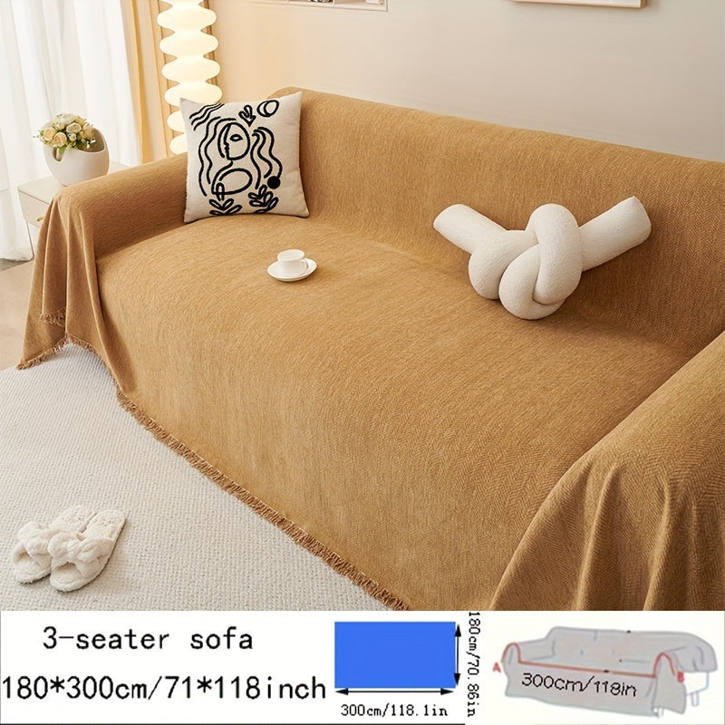 Chenille Sofa Throw Waterproof Baby Fleece Cover All-Season Universal Fit Tassel Machine Washable